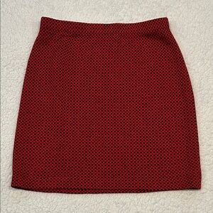 St. John Knit Wool Blend Pull On Skirt size Medium Red Black Checkered